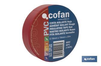 Cinta Aislante 180 Micras | Color rojo | Resistente al voltaje, al calor y a diferentes ácidos y alcalinos - Cofan