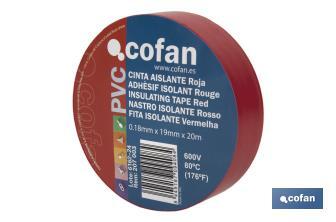 Cinta Aislante 180 Micras | Color rojo | Resistente al voltaje, al calor y a diferentes ácidos y alcalinos - Cofan