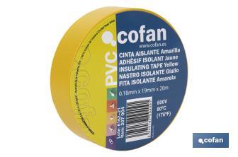 Cinta Aislante 180 Micras | Color amarillo | Resistente al voltaje, al calor y a diferentes ácidos y alcalinos - Cofan