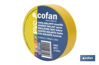 Cinta Aislante 180 Micras | Color amarillo | Resistente al voltaje, al calor y a diferentes ácidos y alcalinos - Cofan