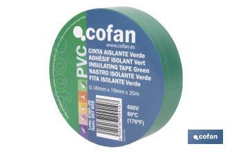 Insulating tape 180 microns | Green | Resistant to voltage, heat and different acids and alkaline materials - Cofan