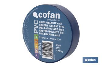 Insulating tape 180 microns | Blue | Resistant to voltage, heat and different acids and alkaline materials - Cofan