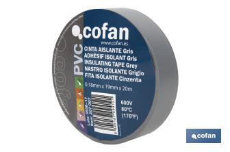 Cinta Aislante 180 Micras | Color gris | Resistente al voltaje, al calor y a diferentes ácidos y alcalinos - Cofan