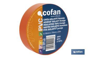 Cinta Aislante 180 Micras | Color naranja | Resistente al voltaje, al calor y a diferentes ácidos y alcalinos - Cofan