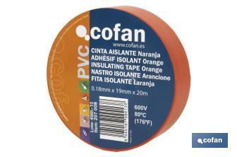 Insulating tape 180 microns | Orange | Resistant to voltage, heat and different acids and alkaline materials - Cofan