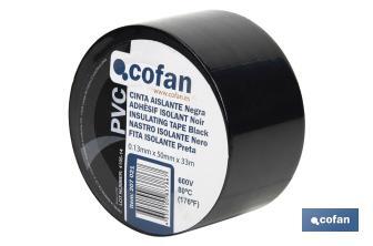 Cinta aislante 130 micras | Color negro | Resistente al voltaje, al calor y a diferentes ácidos y alcalinos - Cofan