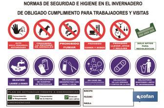 Panneau Multi-informations | Normes de sécurité et d'hygiène pour serres | Dimensions 1000 x 700 mm - Cofan