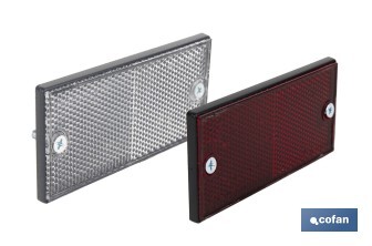 Rectangular retroreflector with screws for fixing on vehicles | Approved product | Size: 106 x 50mm | Available in 3 colours - Cofan