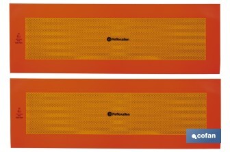 Pack de 2 señales adhesivas V6 para vehículos largos | Señalización homologada | Fácil de instalar | Alta visibilidad | Medidas: 56,5 x 19,5 cm - Cofan