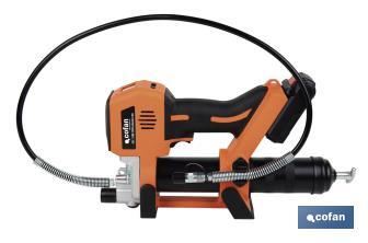 Pistola engrasadora a batería | Batería Li-ion 21 V 2 Ah | Presión máxima: 690 bar | Adecuada para cartuchos de 400 ml - Cofan