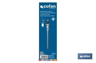 Bomba neumática lubricante | Relación 3:1 | Caudal: 14 LPM | Presión máxima: 10 bares | Disponible para bidones de 60 o 205 litros - Cofan