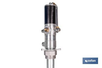 Bomba neumática lubricante | Relación 3:1 | Caudal: 14 LPM | Presión máxima: 10 bares | Disponible para bidones de 60 o 205 litros - Cofan