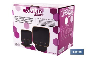 Vajilla de cerámica cuadrada en color negro con borde vintage | Set de 20 piezas | Apta para lavavajillas, microondas y horno - Cofan