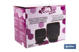 Vajilla de cerámica cuadrada en color negro con borde vintage | Set de 20 piezas | Apta para lavavajillas, microondas y horno - Cofan