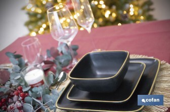 Vajilla de cerámica cuadrada en color negro con borde vintage | Set de 20 piezas | Apta para lavavajillas, microondas y horno - Cofan