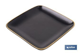 Vajilla de cerámica cuadrada en color negro con borde vintage | Set de 20 piezas | Apta para lavavajillas, microondas y horno - Cofan