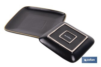 Vajilla de cerámica cuadrada en color negro con borde vintage | Set de 20 piezas | Apta para lavavajillas, microondas y horno - Cofan