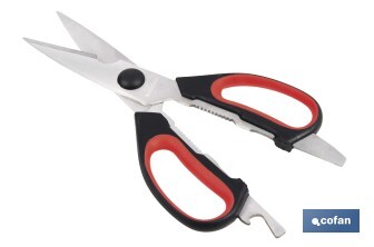 Tijeras de cocina multiusos con mango antideslizante | Hojas de acero inoxidable | Longitud: 21,5 cm | Perfectas para cortar, partir nueces y abrir botellas - Cofan