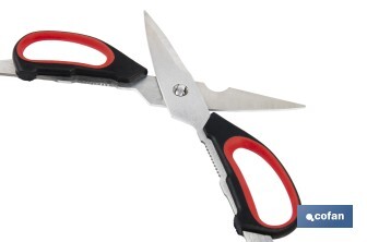 Tijeras de cocina multiusos con mango antideslizante | Hojas de acero inoxidable | Longitud: 21,5 cm | Perfectas para cortar, partir nueces y abrir botellas - Cofan