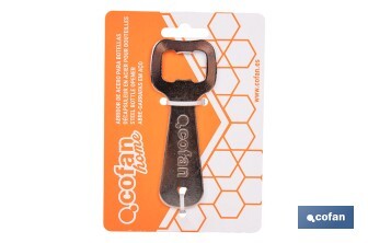 Abridor de botellas profesional | Material: acero cincado | Ideal para hostelería y uso doméstico | Medidas: 10,5 x 4 cm - Cofan