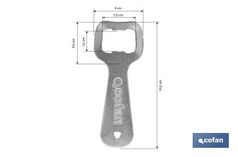 Abridor de botellas profesional | Material: acero cincado | Ideal para hostelería y uso doméstico | Medidas: 10,5 x 4 cm - Cofan