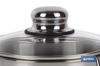 Stainless Steel Pot, Polenta Model, with glass lid and stainless steel knob | Glossy finish and rust resistant | Induction - Cofan