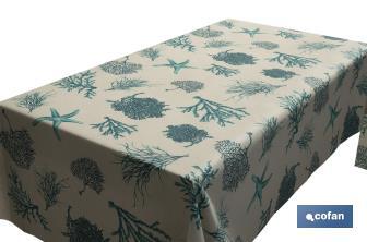 Rolo de toalha de mesa resinado com estampado digital | com desenho de elementos marinhos | 50 % algodão e 50 % de poliéster | Medidas: 1,40 x 25 m - Cofan