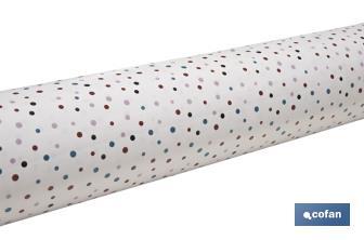 Rouleau de nappe antitache avec impression numérique avec un design avec des points | 50 % de coton et 50 % de PVC | Dimensions : 1,40 x 25 m - Cofan