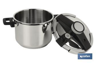 Panela de pressão modelo Queen de 4 ou 6 litros | Aço inox | Indução | Fechamento com uma só mão - Cofan