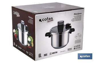 Pressure cooker of 4 or 6 litres, Queen Model | Stainless steel | Induction | One-handed lid closing - Cofan