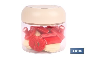 Bote de cocina de vidrio borosilicato | Tapa beige | Cierre a presión | Capacidad: 400 ml | Almacenaje de alimentos | Medidas: Ø10 x 9,6 cm - Cofan