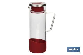 Brocca di vetro borosilicato | Capacità: 1300 ml | Vari colori | Dimensioni: 27,5 x 16,5 x Ø10 cm - Cofan