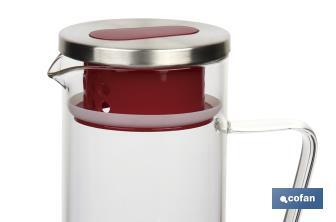 Brocca di vetro borosilicato | Capacità: 1300 ml | Vari colori | Dimensioni: 27,5 x 16,5 x Ø10 cm - Cofan