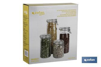 Set da 4 barattoli di vetro | Per la conservazione di alimenti | Capacità: 750 - 1150 - 1500 - 2100 ml - Cofan