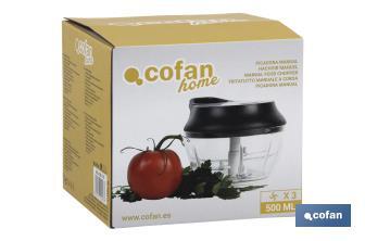 Tritatutto manuale per alimenti | Include coperchio e fruste | Capacità: 500 ml - Cofan