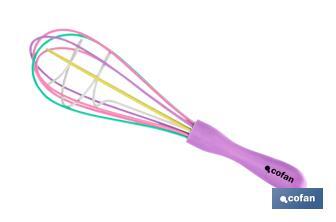 Polypropylene manual whisk | Vergini Model | Purple handle and multicoloured balloon whisk | 25cm in length - Cofan