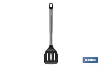 Paleta de Cocina Ranurada | Modelo Neige | Silicona con Mango Inox | Medida 35 cm | Resistente hasta 220ºC - Cofan