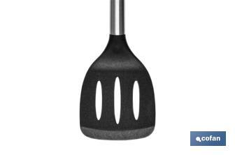 Paleta de Cocina Ranurada | Modelo Neige | Silicona con Mango Inox | Medida 35 cm | Resistente hasta 220ºC - Cofan