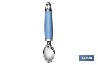 Colher de gelado Modelo Sena I Aço inox com cabo ABS azul Medida 18 cm - Cofan