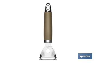 Pelador de Patatas Modelo Sena | Fabricado en Acero Inox con Mango ABS | Color Marrón | Medida 18 cm - Cofan