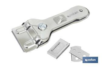 Rasqueta de Vitrocerámica Modelo Sena | Incluye 5 cuchillas | Acero Inox y Niquel | Medidas 13,5 x 4,5 cm - Cofan