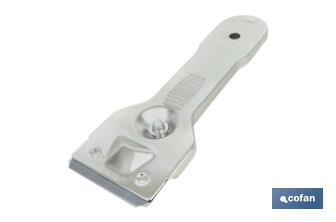 Rasqueta de Vitrocerámica Modelo Sena | Incluye 5 cuchillas | Acero Inox y Niquel | Medidas 13,5 x 4,5 cm - Cofan