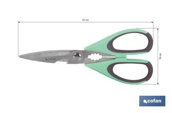 Multipurpose Scissors | Stainless Steel | Sena Model | Light green and purple | 22cm in length - Cofan