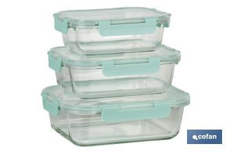 Set de 3 Fiambreras Rectangulares de Borosilicato | Modelo Agatha | Capacidad 640-1040-1520 ml - Cofan