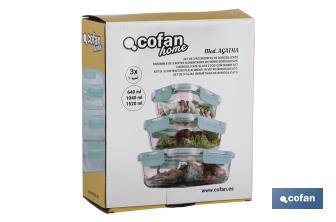 Set de 3 Fiambreras Rectangulares de Borosilicato | Modelo Agatha | Capacidad 640-1040-1520 ml - Cofan