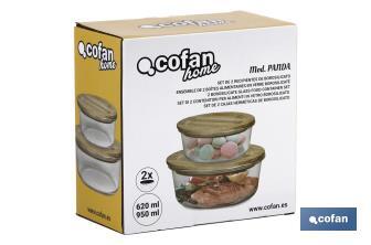 Set de 2 Fiambreras Redondas de Borosilicato | Modelo Bambú | Tapa de Bambú | Capacidad 620-950 ml - Cofan