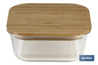 Set of 2 square borosilicate glass food containers | Bambú Model | Bamboo lid | 520-800ml Capacity - Cofan