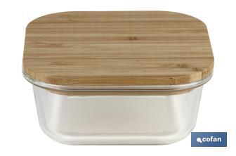 Set of 2 square borosilicate glass food containers | Bambú Model | Bamboo lid | 520-800ml Capacity - Cofan