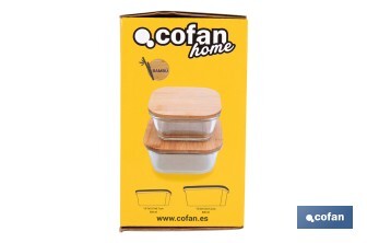 Set de 2 Fiambreras Cuadradas de Borosilicato | Modelo Bambú | Tapa de Bambú | Capacidad 520-800 ml - Cofan