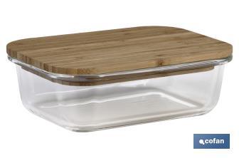 Set da 3 portapranzo rettangolari di vetro borosilicato | Modello Bambù | Coperchio di bambù | Capacità: 640-1040-1520 ml - Cofan